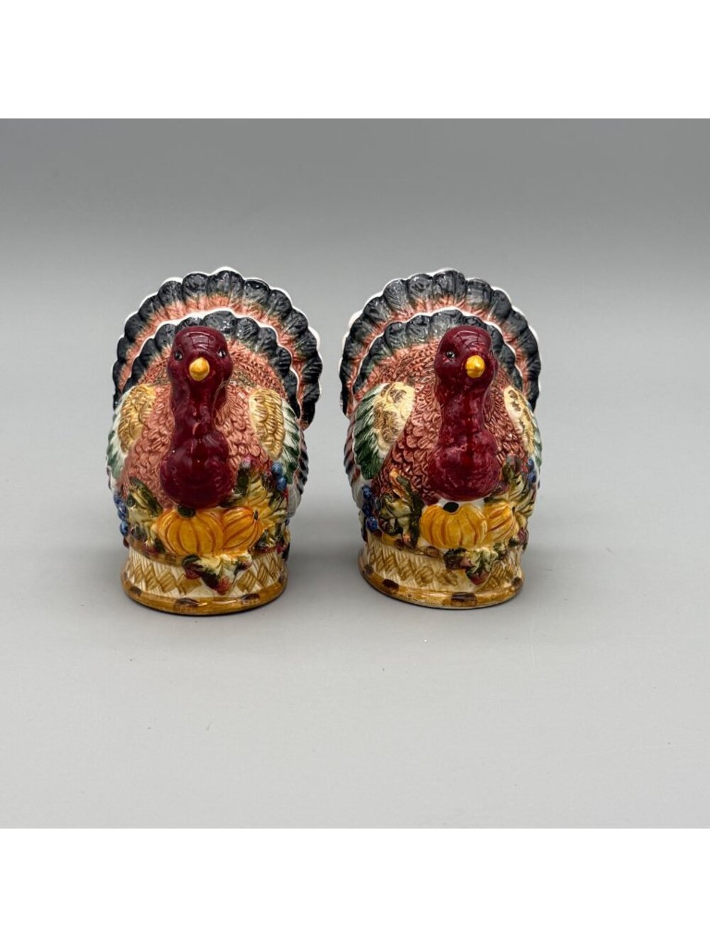 Thanksgiving Turkey 3.75" Salt & Pepper Shakers Painted Ceramic Fall Decor